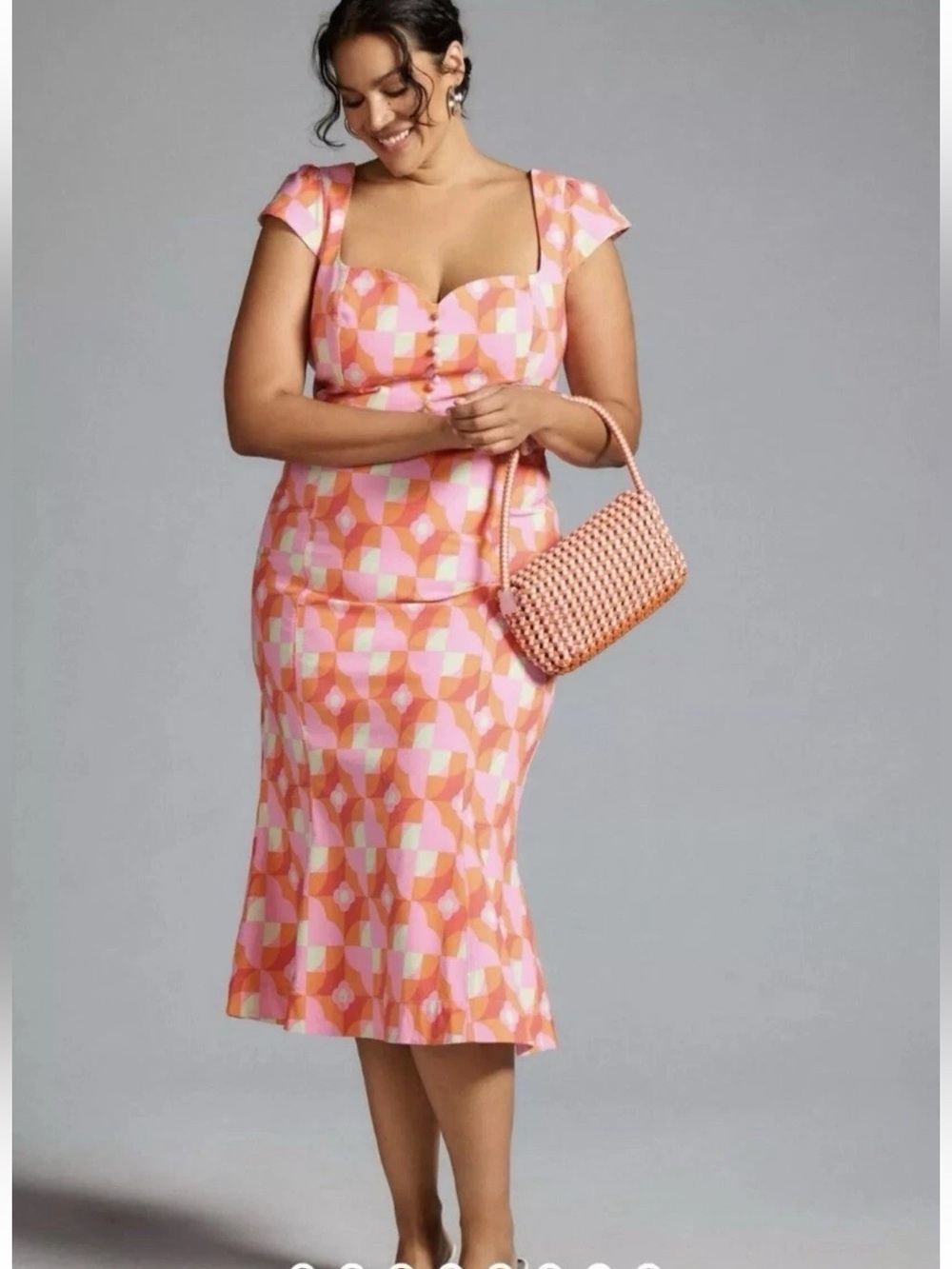 NWT Anthropologie size L The Cecily fit and flare midi dress in pink combo